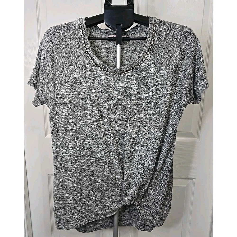 Juicy Couture Women's XL Gray Shirt Twisted Knot Hem Embellished Neckline